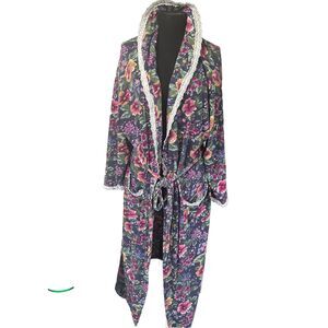 Vintage Victoria's Secret Robe 100% Cotton Floral Lace Trim Gold Label